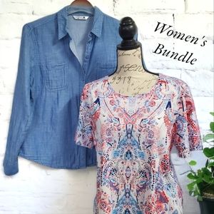Allison Daley Women's Top & Riders by Lee Blue Button Down Shirt Size L